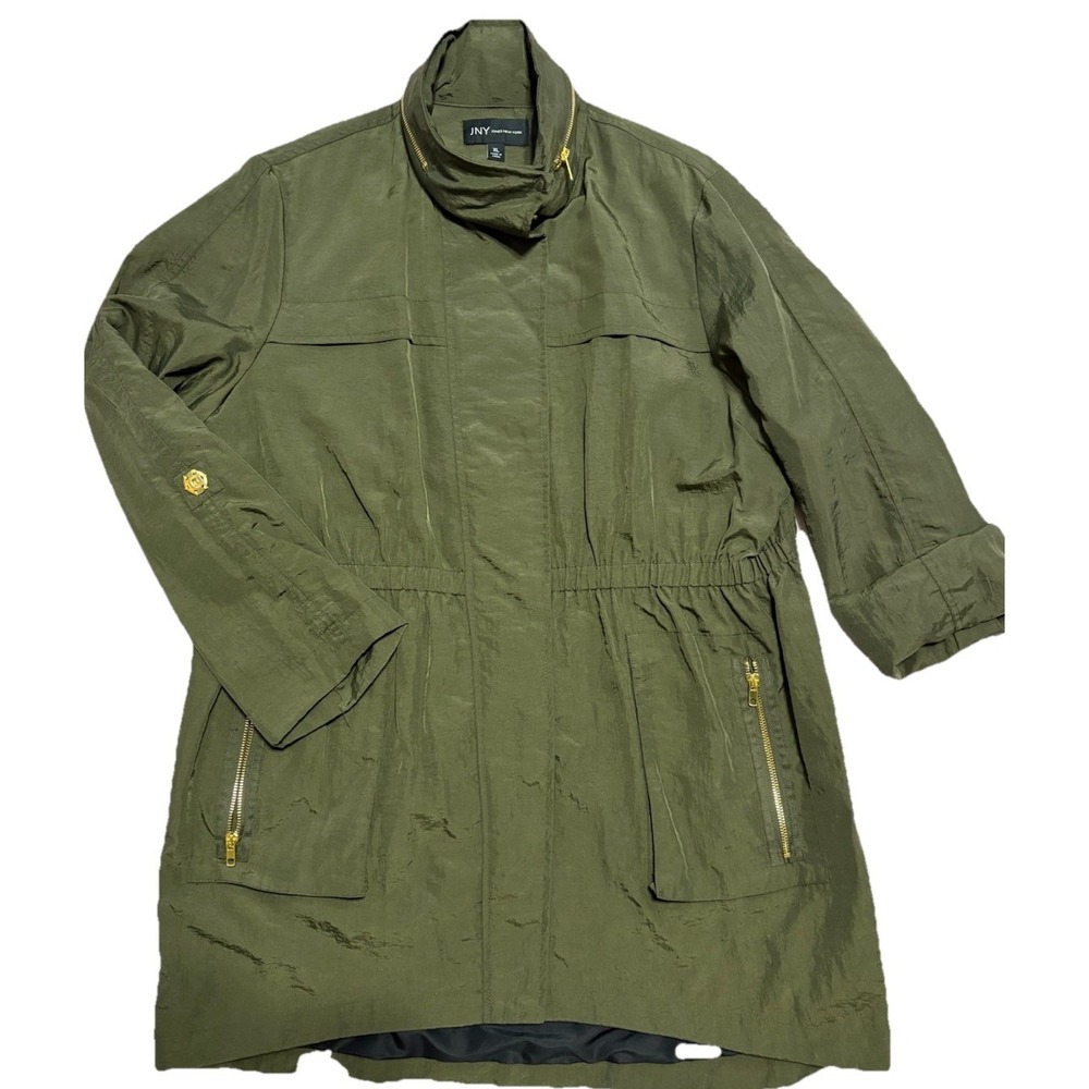 Jones New York XL Cargo, Zip-button, 3/4 Or Full Sleeve, Hooded Jacket Green